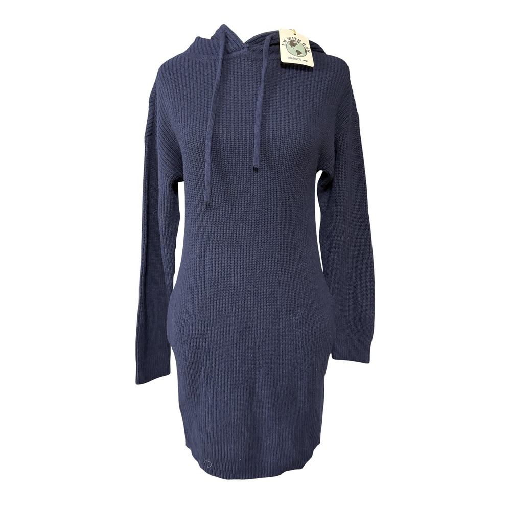 Toad&Co Sweater Dress Womens‎ XS Navy Blue Whidbey Hooded Long Sleeve Wool Knit